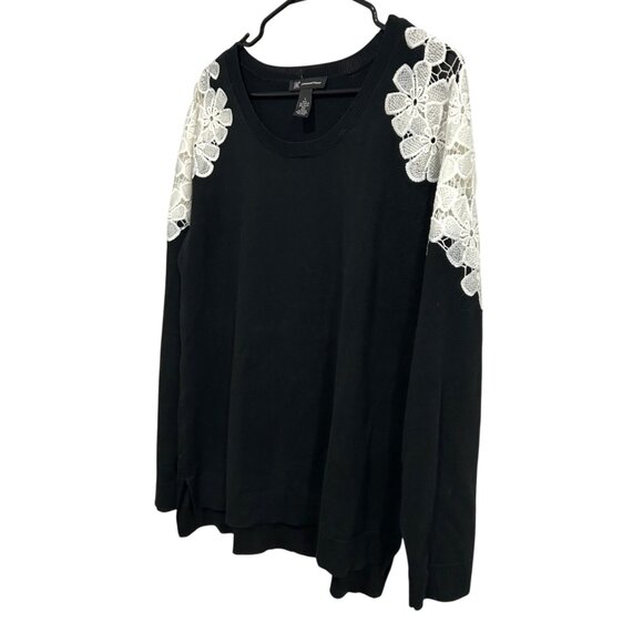 INC International Concepts Black Sweatshirt White Lace Floral Shoulder Size L - Picture 3 of 8